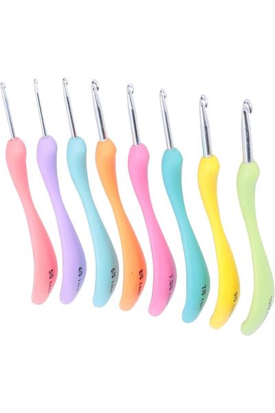 yumakça Plastik Renkli Ergonomik Saplı Örgü Tığ Seti 8 Farklı Numara (2.5-3-3...