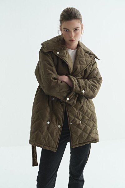 Merve Gültekin Snap Fastener Quilted Jacket Khaki