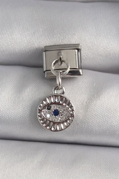 Mustran 316L Steel Silver Color Dangle Zircon Stone Eye Model Nomination Charm