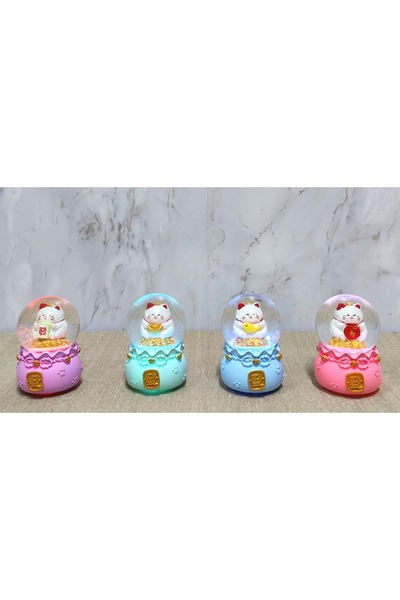 Mihristore Şans Kedisi Işıklı Kar Küresi Küçük Boy Küre Kedi Küre