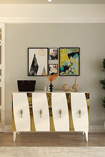 CENEYRA KA1213BG ELİPS120 KONSOL, KAHVE KÖŞESİ ve TV SEHPASI BEYAZ GOLD 120cm