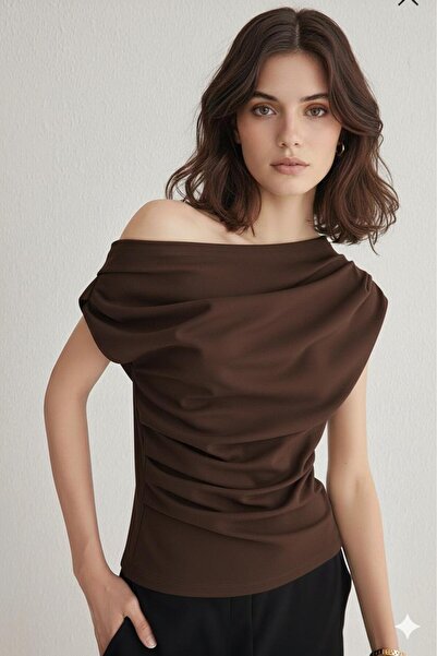 BY HUPE Drape/ Ruched Detail Draped Asymmetrical Neckline Blouse