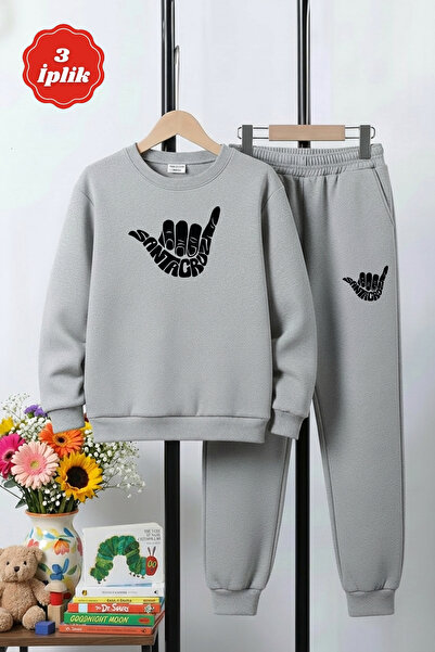 FYK KİDS 3-Ply Thick Round Neck Santa Cruz Print Detail Winter Boys' Tracksui...