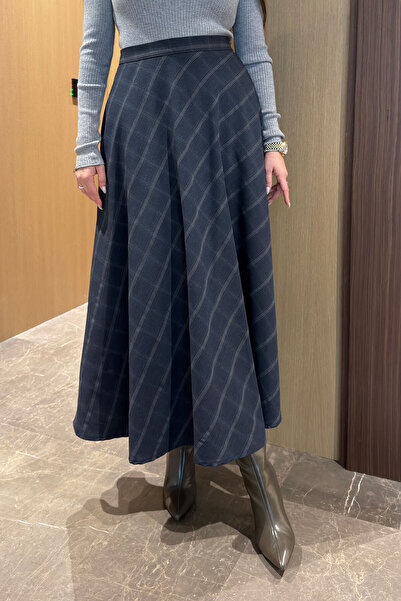 MAGARDE Ψηλόμεση καρό φούστα - ΣΚΟΥΡΟ ΜΠΛΕ