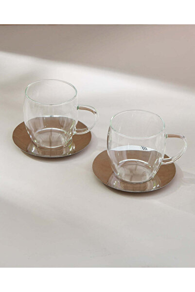 REDTAG Clear Glass Cup With Stainless Steel Saucer Set (4 Piece)