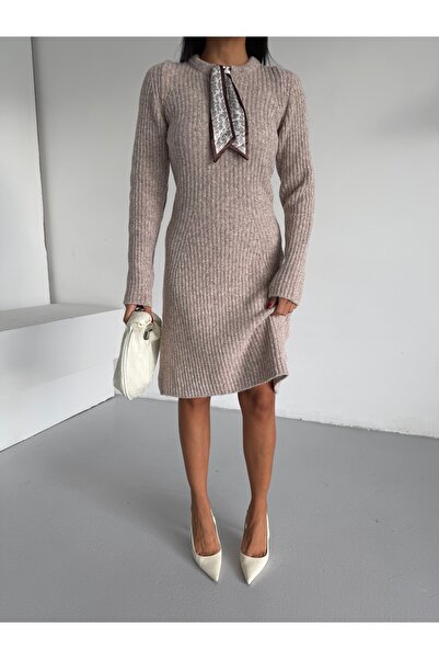 Lamierra Bell Dress with Scarf Yumoş Women's Knitwear