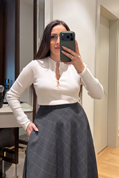 MAGARDE Плетен пуловер с копчета - Екру