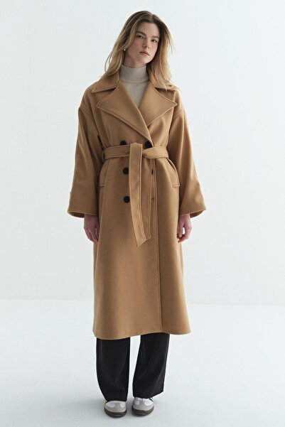 Merve Gültekin Premium Kruvaze Kaban Camel