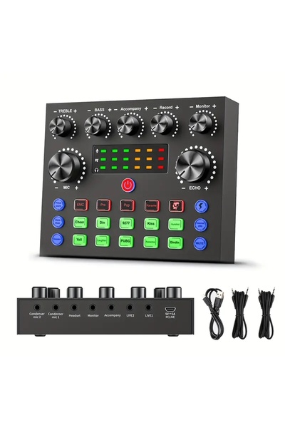 Choice خلاط صوت V8S مع مغير صوت، خلاط بودكاست، بطاقة صوت لألعاب الهاتف كاريوك...