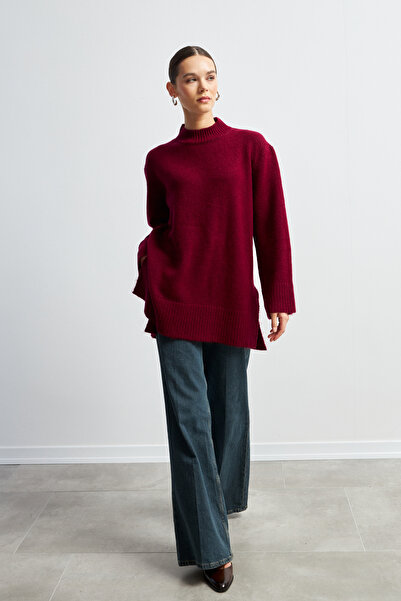 Yefrastore Women's Sweater Turtleneck Soft Textured Basic Burgundy