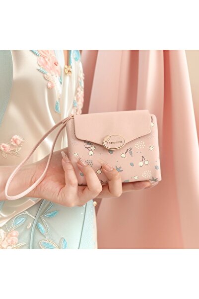 rinkadoll Şık Tokalı, Sevimli Kiraz Baskılı Küçük Boy Katlanır Yumuşak Deri K...