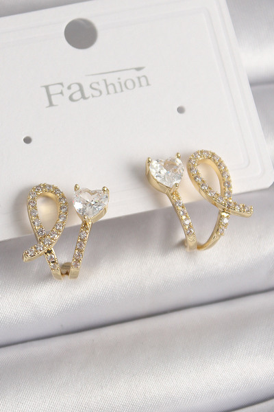 Mustran Brass Gold Color Knot Model Zircon Stone Heart Detail Women's Earrings