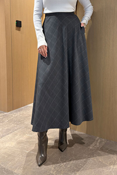 MAGARDE Ψηλόμεση καρό φούστα - ΓΚΡΙ