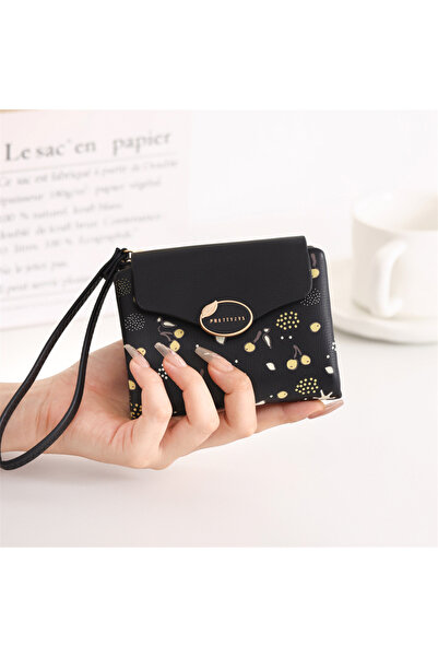 rinkadoll Şık Tokalı, Sevimli Kiraz Baskılı Küçük Boy Katlanır Yumuşak Deri K...