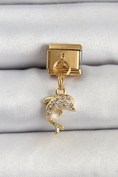 Mustran 316L Steel Dangle Zircon Stone Dolphin Model Gold Color Nomination Charm