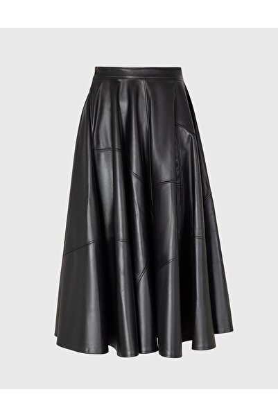İLVİ Cral Hakiki Deri Siyah Kadın Etek