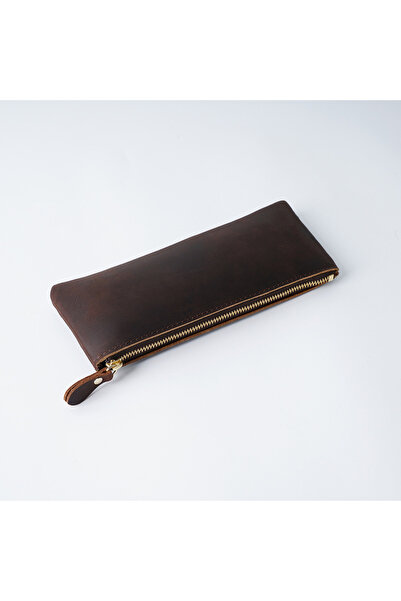 Choice Coffee Vintage Genuine Leather Zippered Pencil Case Cowhide Stationery...