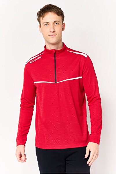 Columbia Men Sportswear Fit Long Sleeve Omni Wick Scorecard Golf Half Zip Sweatshirt, Red