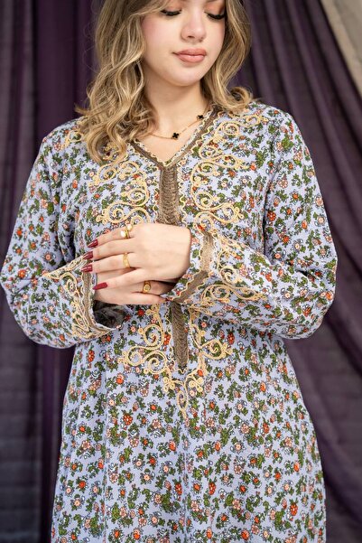 AFandina جلابية مشجرة بنقشة زهور هادئة SM - 19