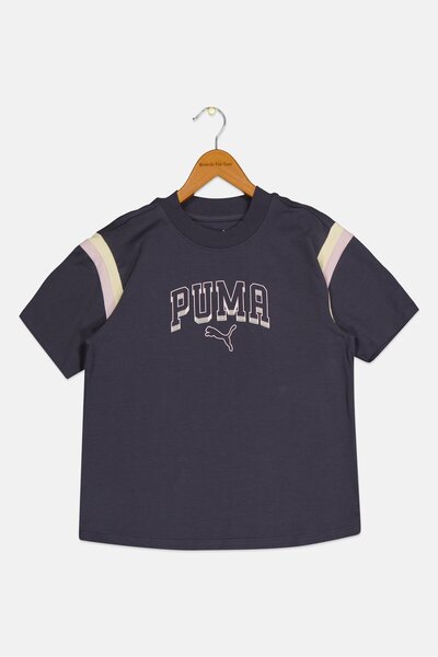 Puma تيشيرت رياضي للأطفال الأولاد بأكمام قصيرة ورقبة دائرية، رمادي