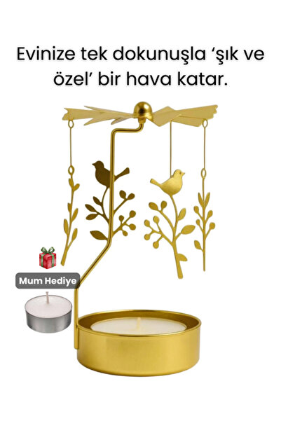 Twirl Candle Dekoratif Dönen Mumluk Mum Isısıyla Dönen Gold Metal Ev Dekoru