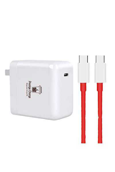 PRESTIGE CHARGE WarpCharge 65W USB-C Charger for OnePlus, USB-C to USB-C Cable (red) 2m Included, White