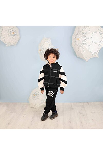 Mamnon طقم 3 قطع أسود بيج بسحاب