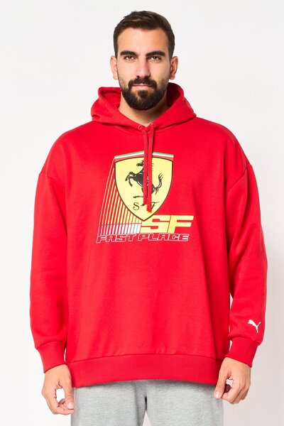 Puma x Scuderia Ferrari Men Sportswear Fit Long Sleeve Outdoor Hoodies, Red