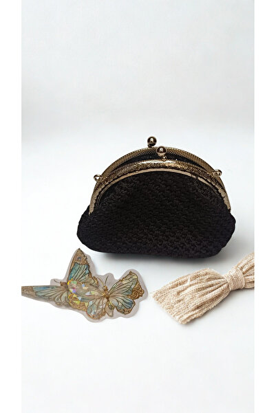 irecay El Yapımı Siyah Mini Örgü Vintage Çanta | Anne Emeği | Günlük & Özel Kullanım