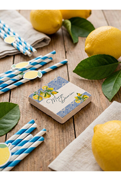 arslart Limon Desenli Kişiye Özel Doğal Taş Magnet Hediyelik, Düğün Nişan Hat...