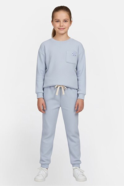 Lily & Jack Toddlers Girl 2 Pieces Textured Sweatshirt And Pants Set, Light Blue