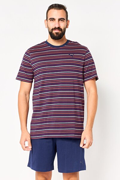 Puma Men 2 Pieces Stripe T-Shirt And Shorts Pajama Set, Multicolor