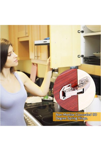 MegaVitrin Bag Hole-Free Furniture Cabinet Hinge 90 Degree |   Steel Cabinet Hinge Without Slot Required with Screws