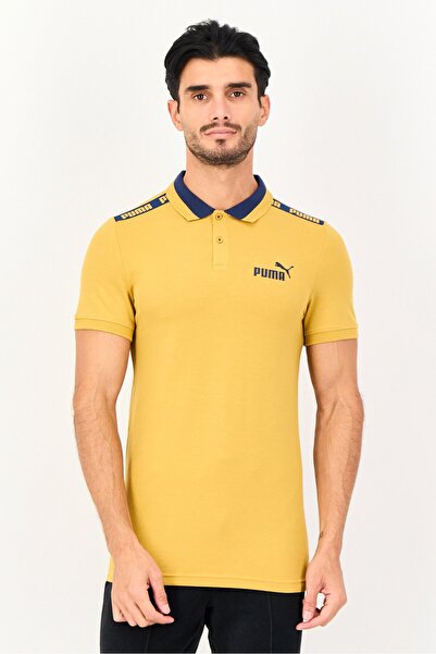 Puma Men Slim Fit Short Sleeve Outdoor Polo Shirt, Mustard
