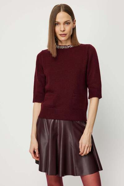 ON Yakası Taşlı Kısa Kollu Triko Kazak