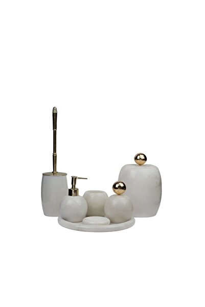 ege gross Dekoratif OVAL Mermer Banyo Seti Takımı 7 Li Aksesuar Detaylı Tasar...