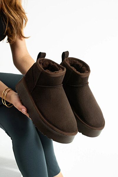 Aybors Brown Suede Wool Inside Thick Sole Boots