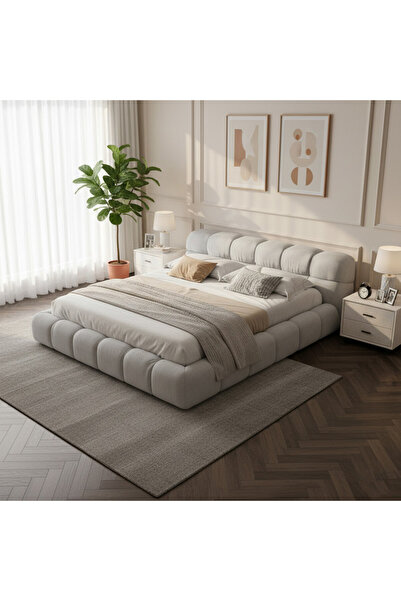 homejoyz سرير خشبي سويدي بتصميم شانيل عصري - رمادي فاتح