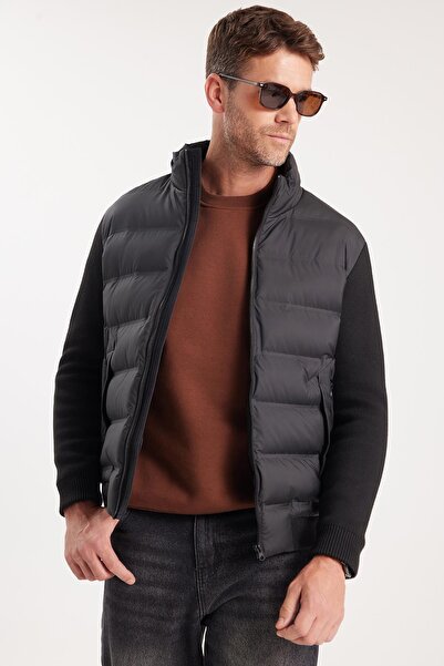 Tudors Men's regular fit classic cut zippered double pocket warm Mock Neck black jacket