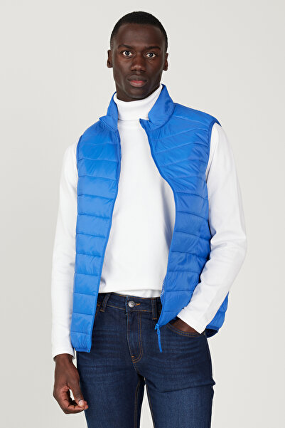 AC&Co / Altınyıldız Classics Men's Indigo Inflatable Windproof Warm Fiber Ultra Light Vest with Portable Bag