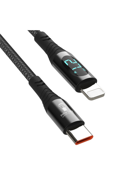 PRESTIGE CHARGE USB-C-Lightning Cable PD27W, Data&Charging, Power Display, for iPhone/iPad, CarPlay, 1m, Black