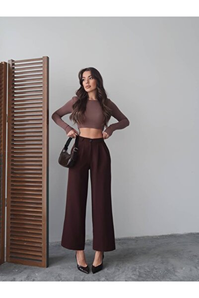 Swass Maro talie înaltă Pantaloni țesuți cu picioare largi croi larg pe picior / cu pliuri 25SWS5924 Palazzo