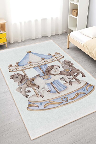 Realhomes Atlıkarınca Desenli Dikdörtgen Yıkanabilir Kaymaz Taban Halı