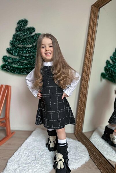morbella Girl's Vintage Chanel Fabric Checkered Gilet Dress