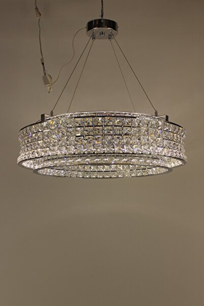 GN GEN AYDINLATMA Kristal Taşlı Halka Led Avize 3 Renk Işıklı Modern Aydınlatma