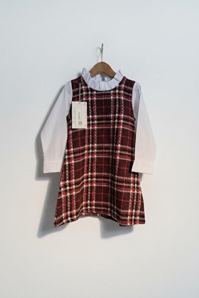 morbella Girl's Vintage Chanel Fabric Checkered Gilet Dress