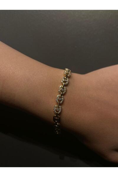 Çelik Altın Işıltılı Geometrik Zincir Bileklik