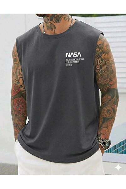 BW Bravely Wear NASA BELİEVE Baskılı Erkek Sıfır Kol Sporcu Kolsuz Tişört