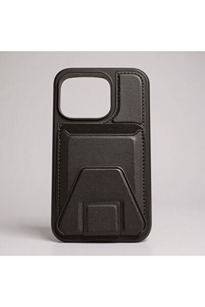 Digimanya Iphone 15 Pro Uyumlu Kartlıklı ve Standlı Kılıf Siyah