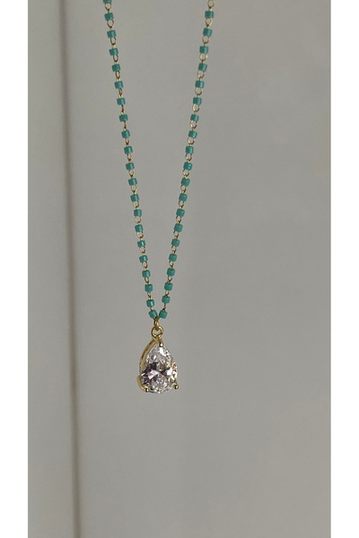 SELUVİA Yuvarlak Paslanmaz Çelik Turkuaz Boncuklu Kristal Taşlı Kadın VIP Kol...